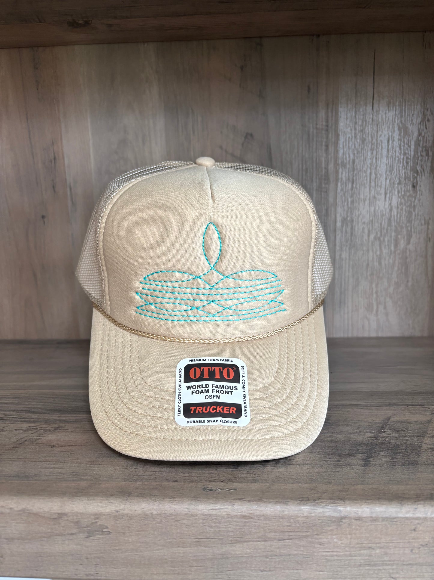 Boot Stitch Embroidered Foam Trucker Hat with Mesh Snapback