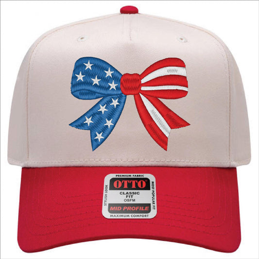 American Flag Bow Twill Cap, Embroidered Snapback closure, Fourth of July Hat, American Baseball Cap