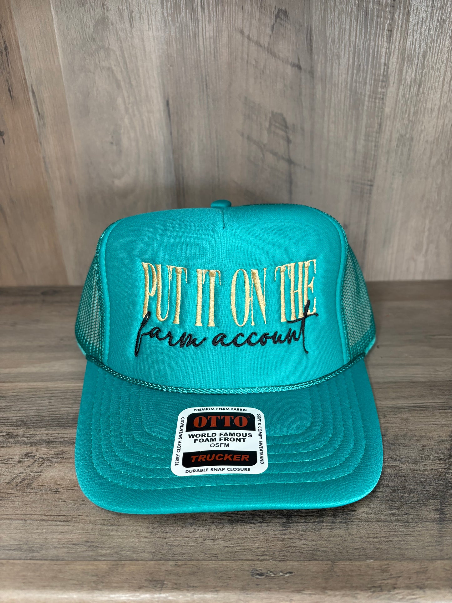 "Put It On The Farm Account" Embroidered  Foam Trucker Cap with Mesh back, Western Snapback Closure, Country Ball Cap, Farm Life Hat.