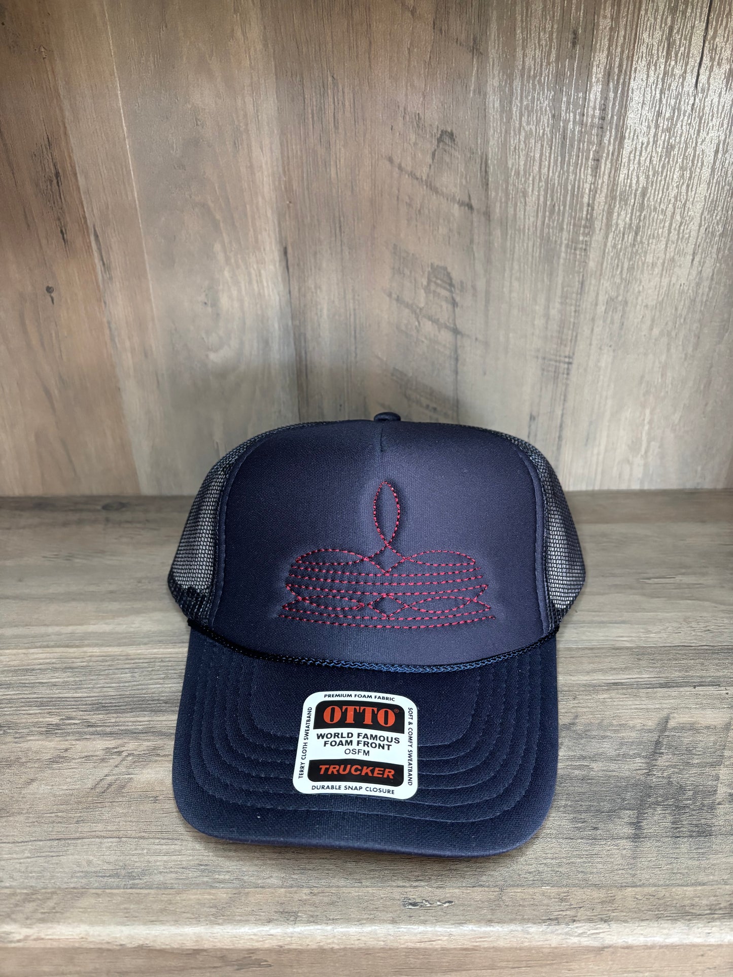 Boot Stitch Embroidered Foam Trucker Hat with Mesh Snapback