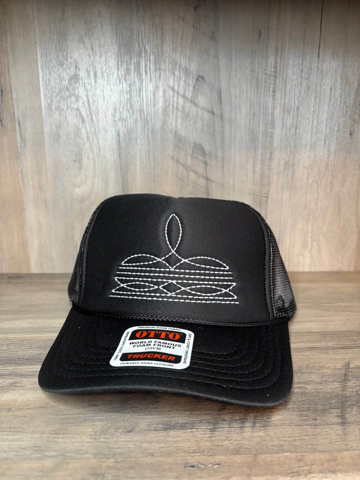 Boot Stitch Embroidered Foam Trucker Hat with Mesh Snapback