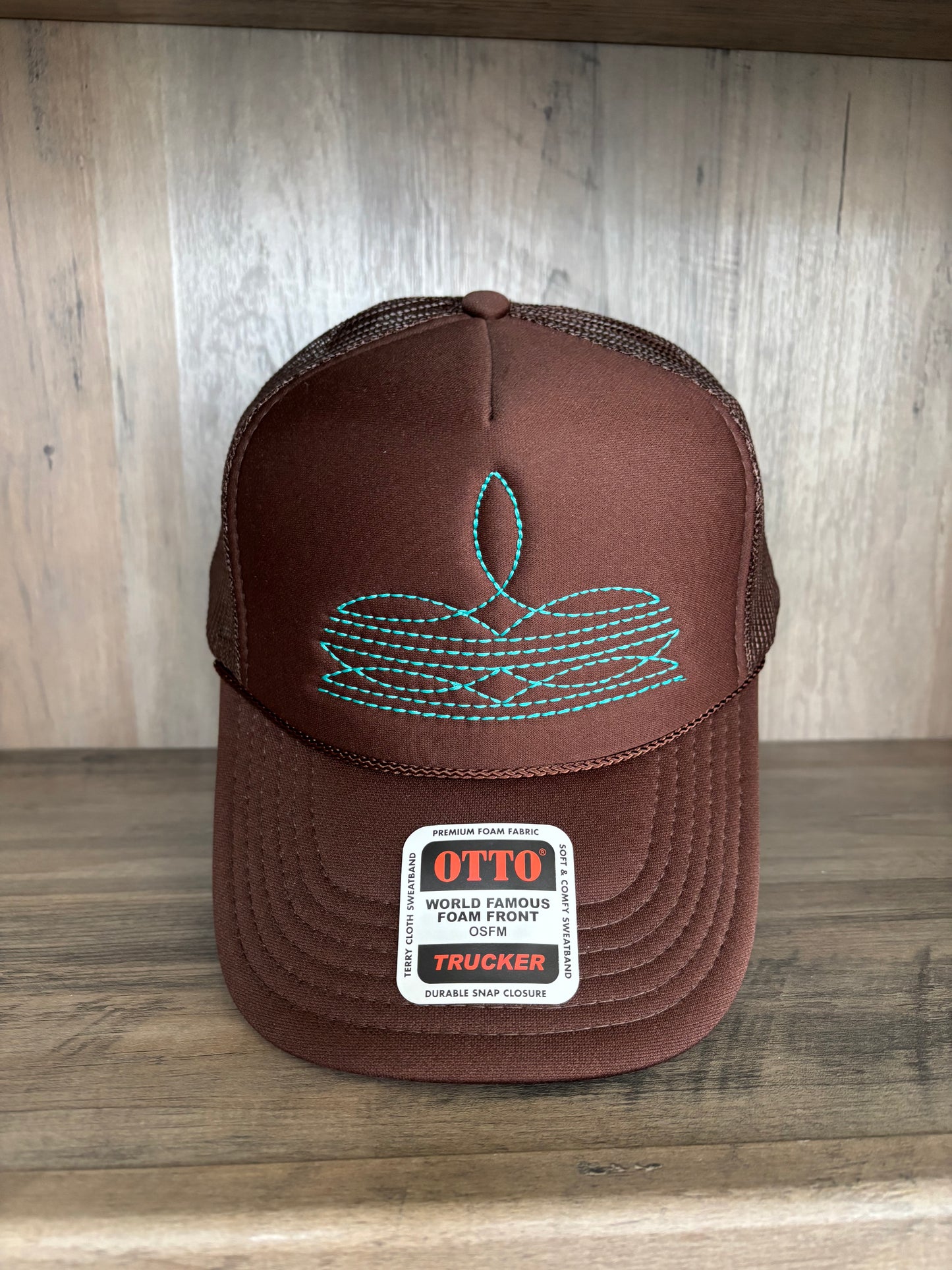 Boot Stitch Embroidered Foam Trucker Hat with Mesh Snapback