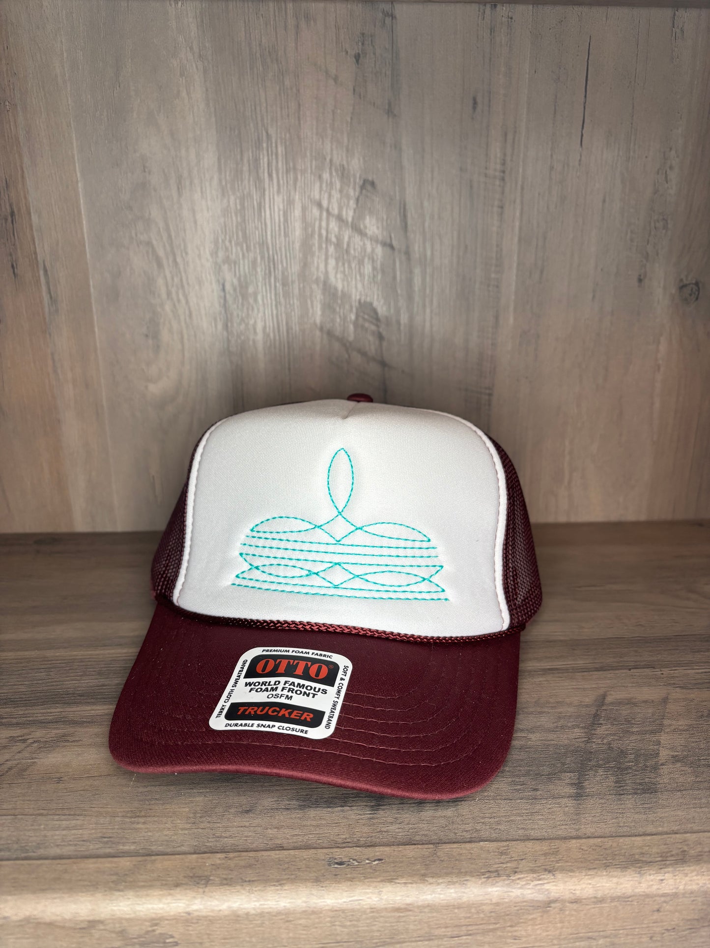 Boot Stitch Embroidered Foam Trucker Hat with Mesh Snapback