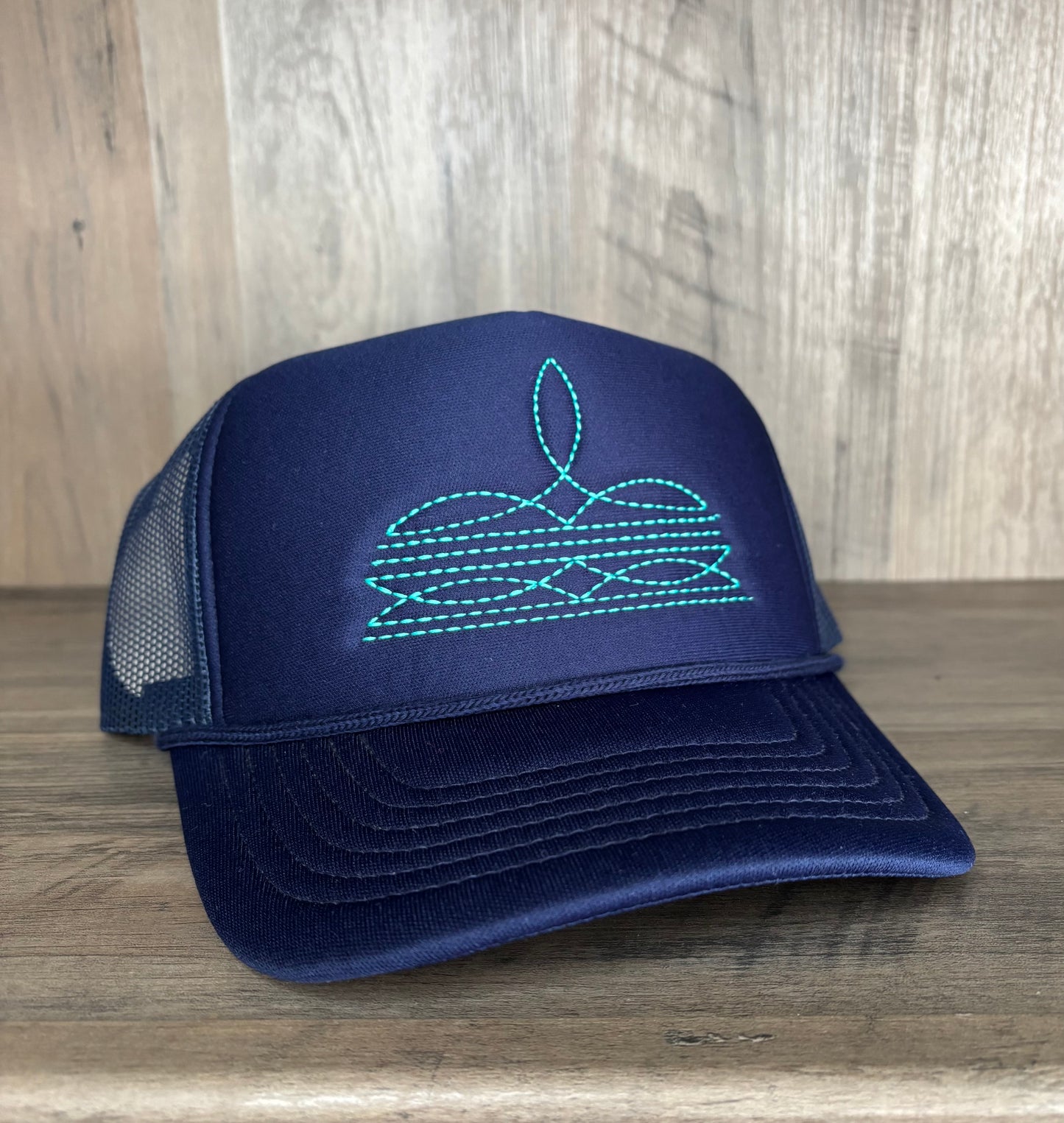 Boot Stitch Embroidered Foam Trucker Hat with Mesh Snapback