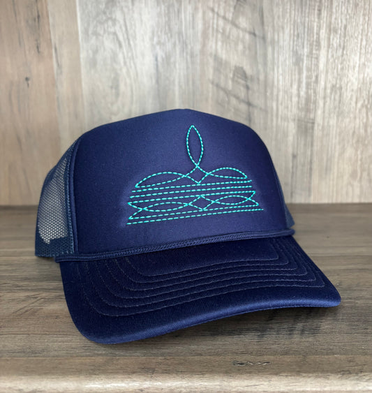 Boot Stitch Embroidered Foam Trucker Hat with Mesh Snapback