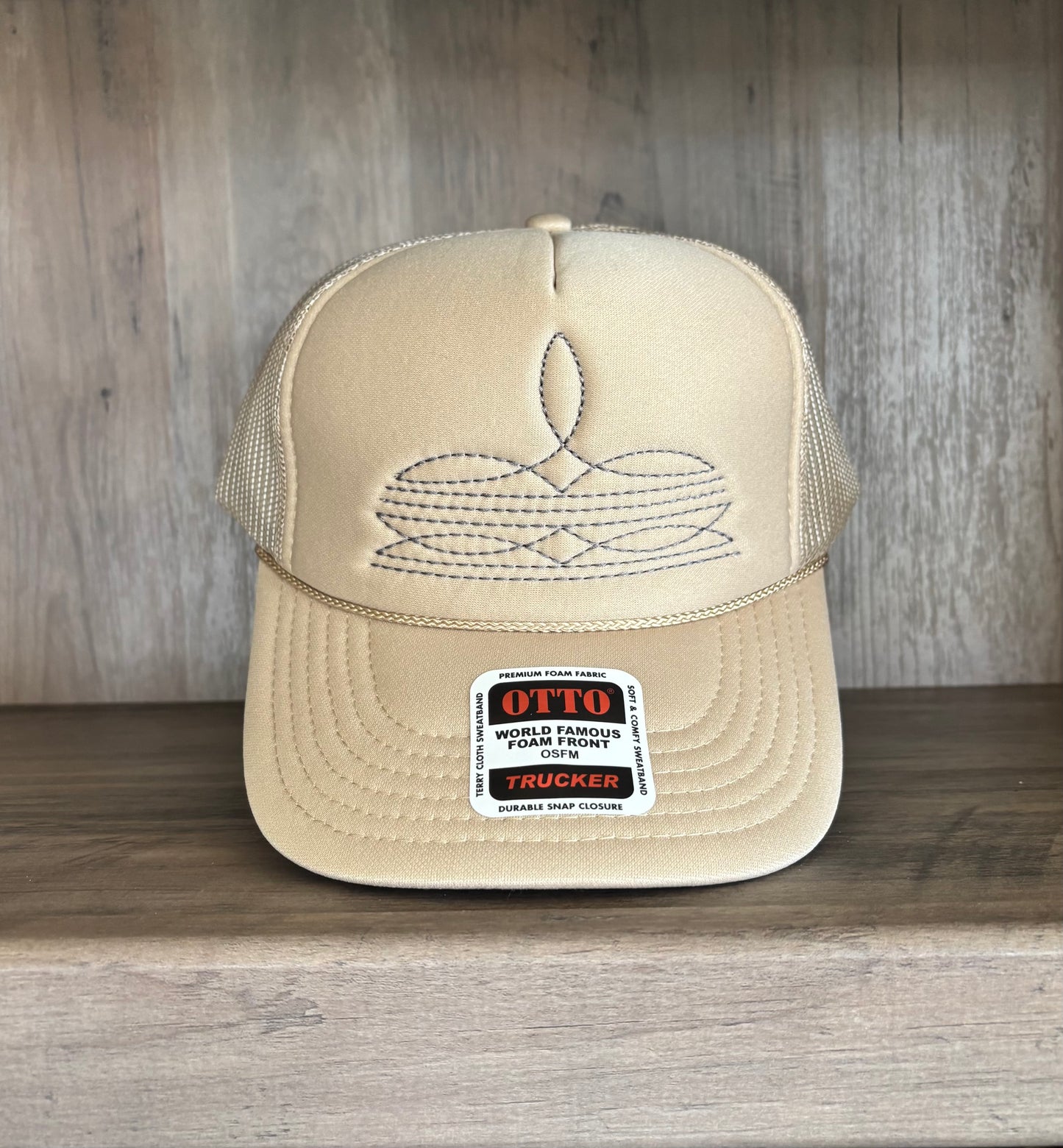 Boot Stitch Embroidered Foam Trucker Hat with Mesh Snapback