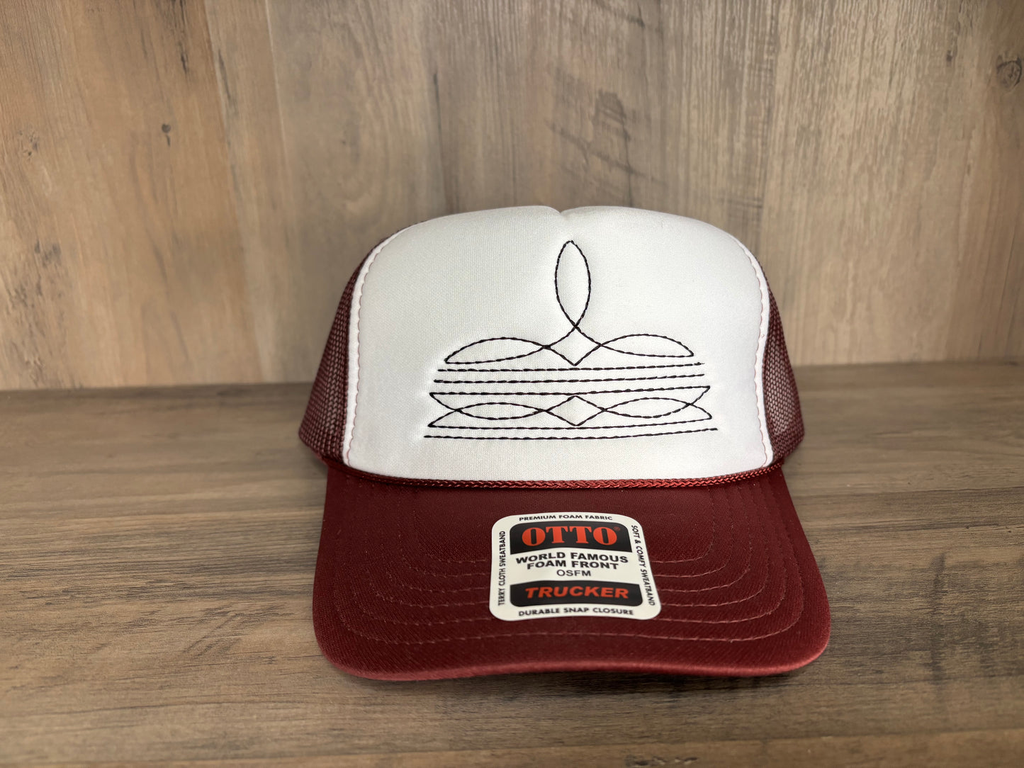 Boot Stitch Embroidered Foam Trucker Hat with Mesh Snapback
