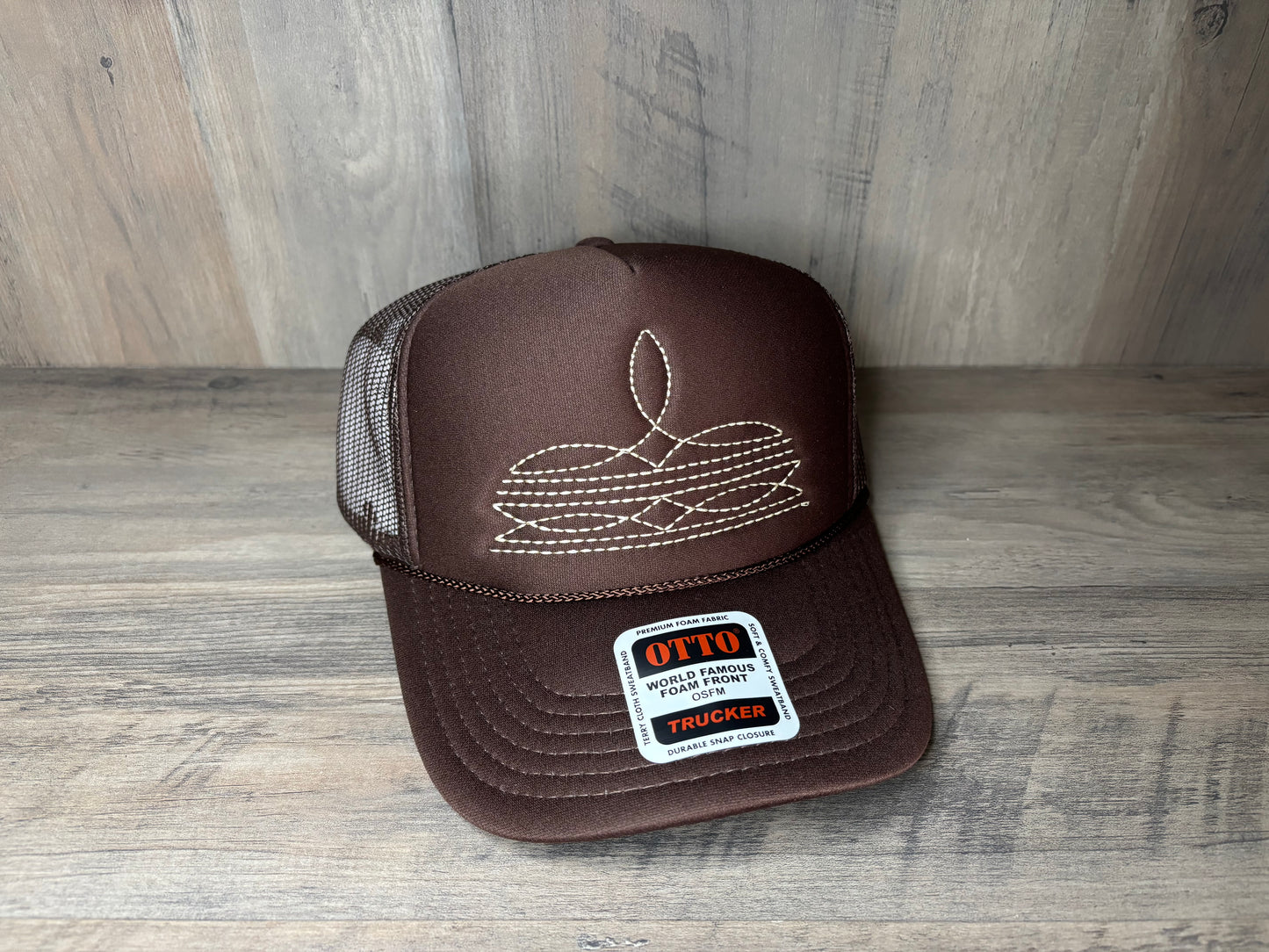 Boot Stitch Embroidered Foam Trucker Hat with Mesh Snapback
