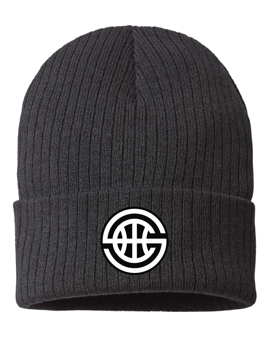 Atlantis Rib Cuffed Embroidered Beanie 11" Black