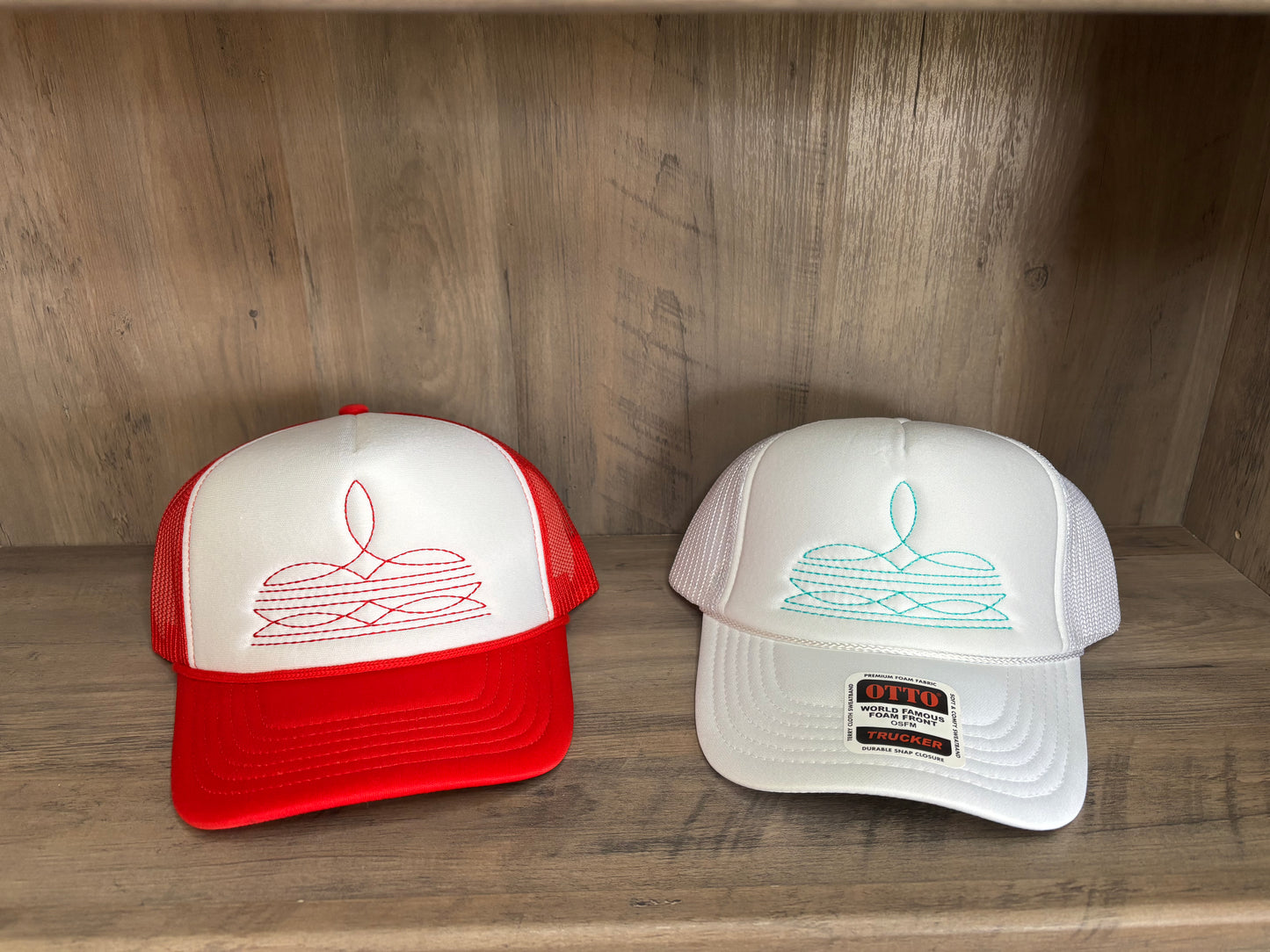 Boot Stitch Embroidered Foam Trucker Hat with Mesh Snapback