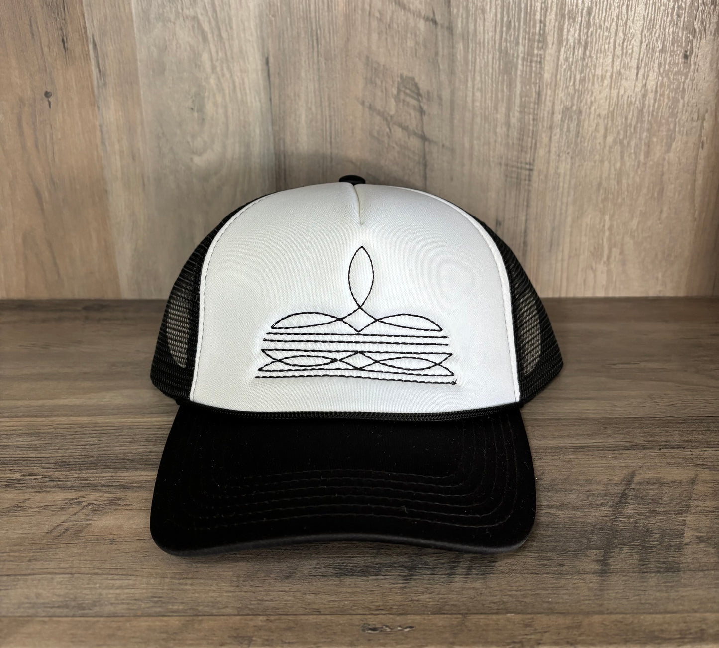 Boot Stitch Embroidered Foam Trucker Hat with Mesh Snapback