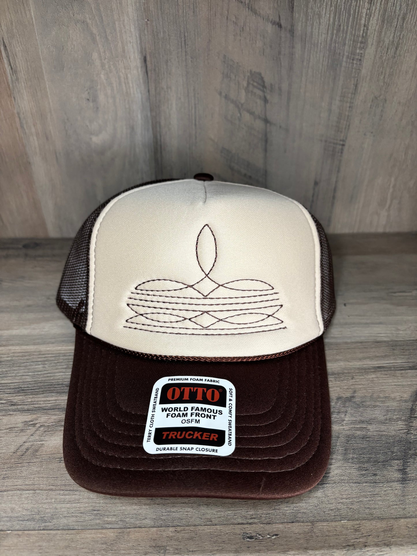 Boot Stitch Embroidered Foam Trucker Hat with Mesh Snapback
