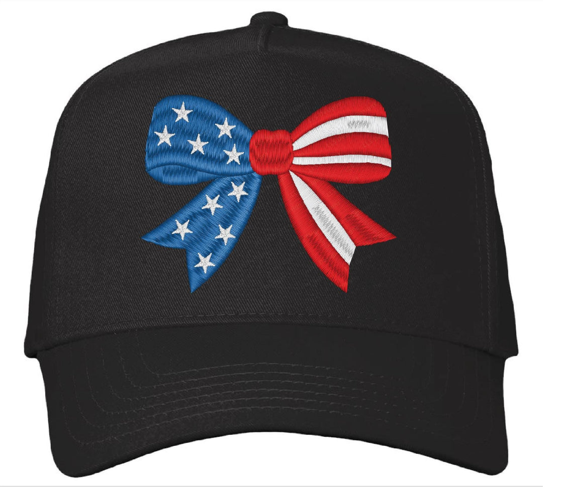 American Flag Bow Twill Cap, Embroidered Snapback closure, Fourth of July Hat, American Baseball Cap