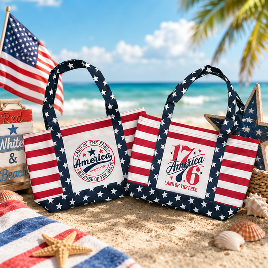 Americana Beach Tote Bag, Printed With Your Choice of Designs