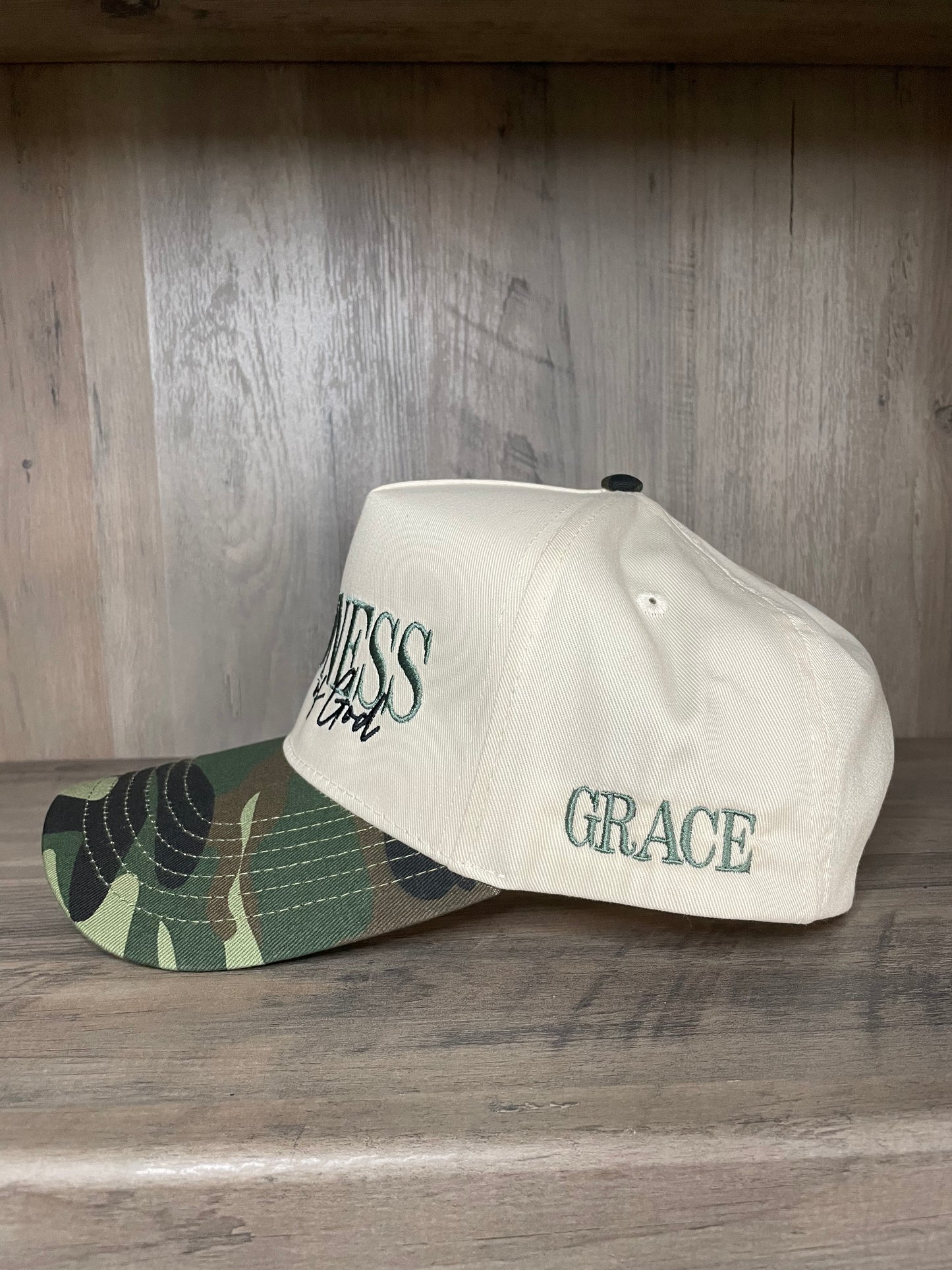 The Kindness of God Hat Embroidered Twill Hat, snap back closure - With GRACE embroidered on the side